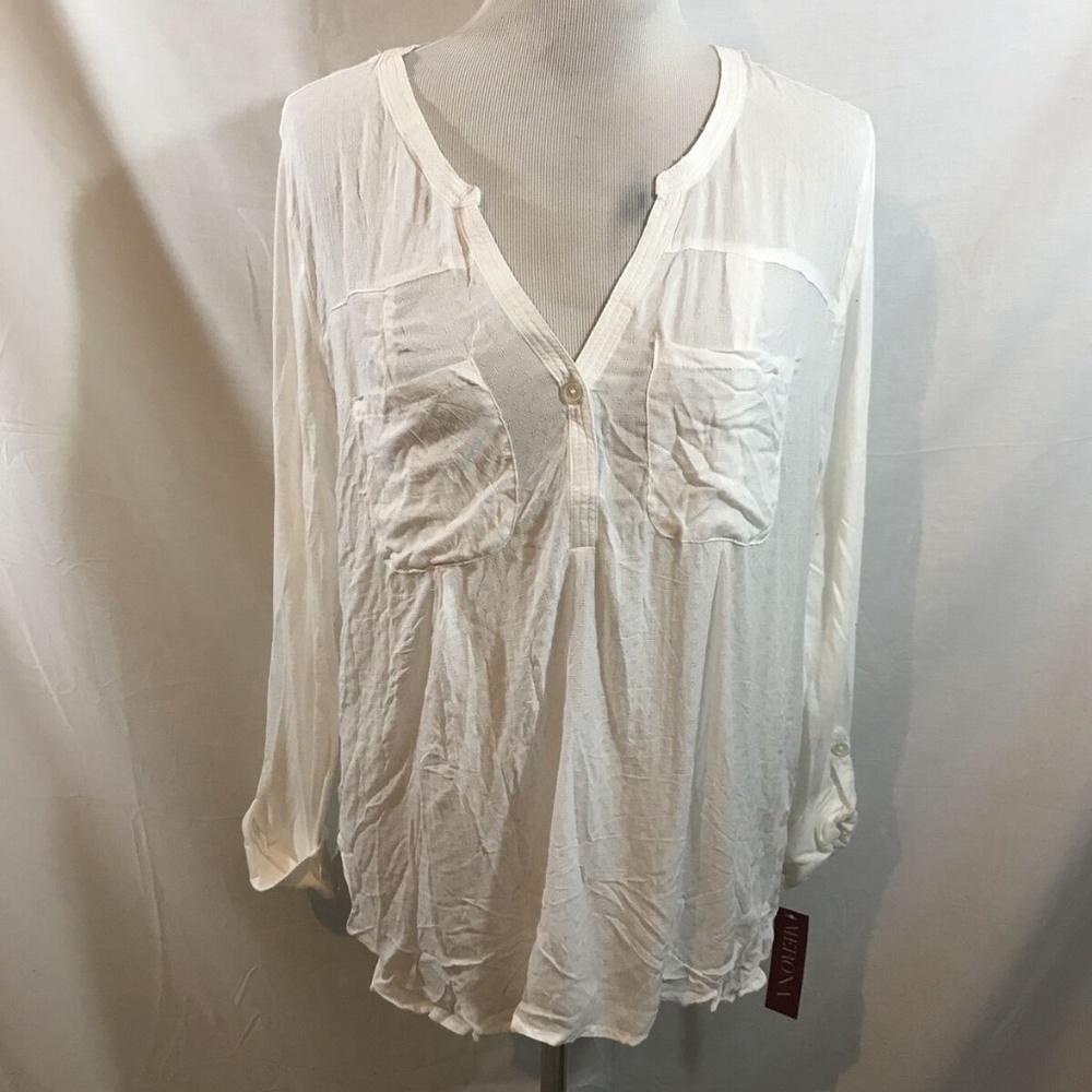 Merona white long sleeve pullover blouse - womens XL, NWT - armpit to armpit = 2